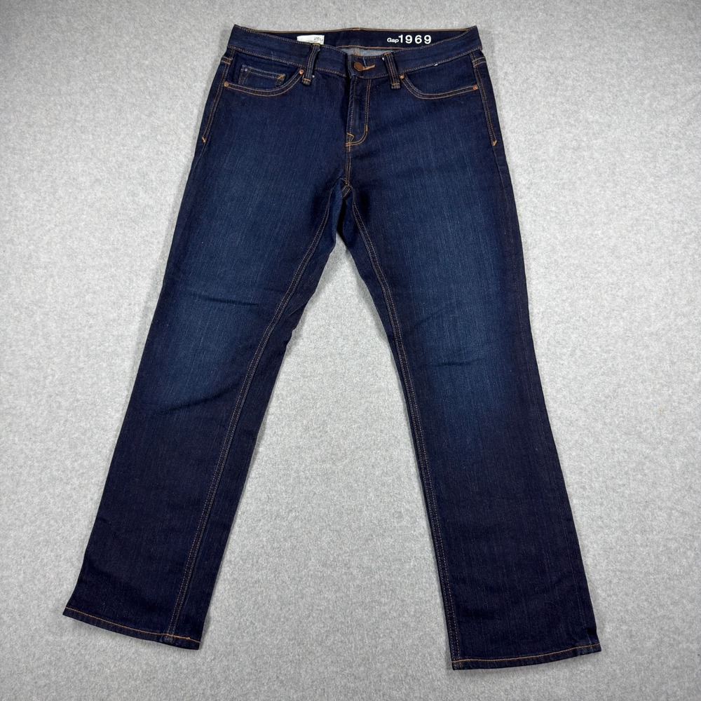 Gap 1969 Real Straight Jeans Womens 28s Dark Wash Denim Stretch